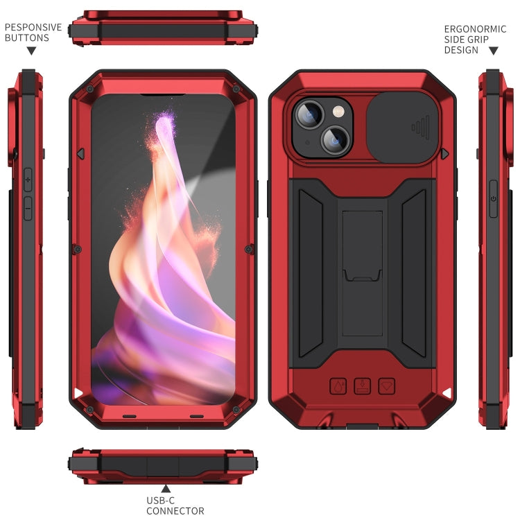 For iPhone 15 Plus R-JUST Sliding Camera Life Waterproof Holder Phone Case(Red) - iPhone 15 Plus Cases by R-JUST | Online Shopping UK | buy2fix