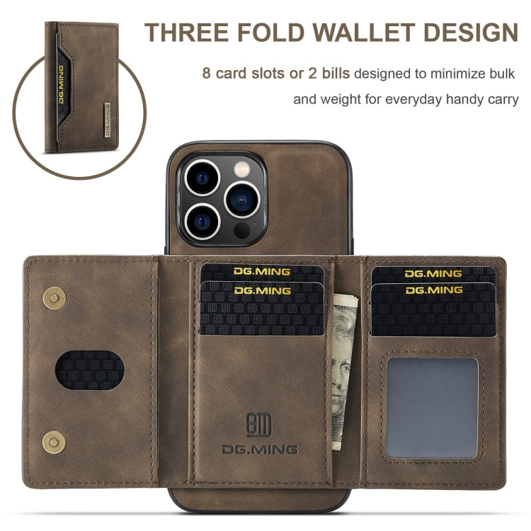 For iPhone 15 Pro DG.MING M2 Series 3-Fold Card Bag Wallet Leather Phone Case(Coffee) - iPhone 15 Pro Cases by DG.MING | Online Shopping UK | buy2fix