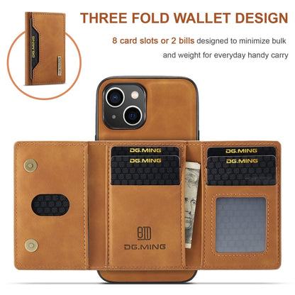 For iPhone 15 DG.MING M2 Series 3-Fold Card Bag Wallet Leather Phone Case(Brown) - iPhone 15 Cases by DG.MING | Online Shopping UK | buy2fix