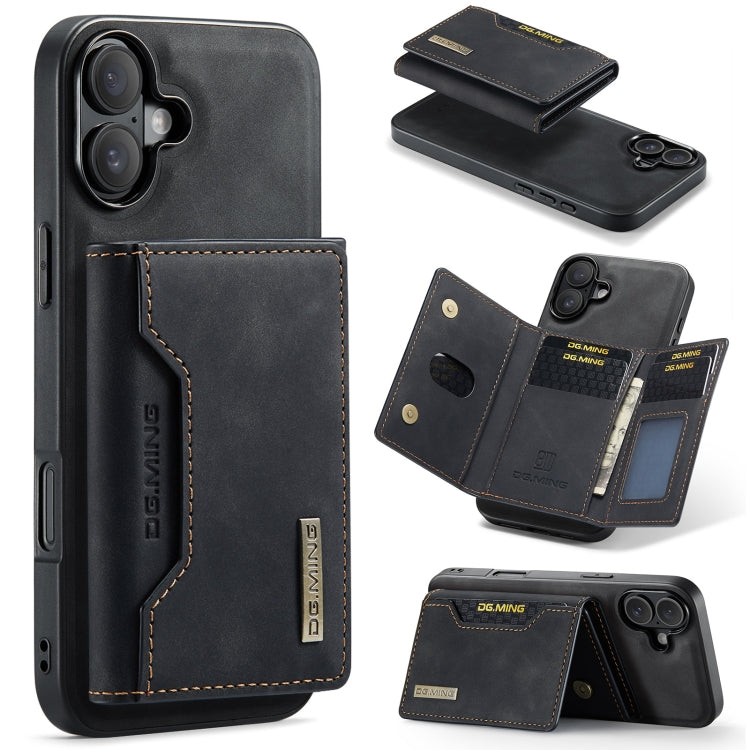 For iPhone 16 Plus DG.MING M2 Series 3-Fold Card Bag Wallet Leather Phone Case(Black) - iPhone 16 Plus Cases by DG.MING | Online Shopping UK | buy2fix