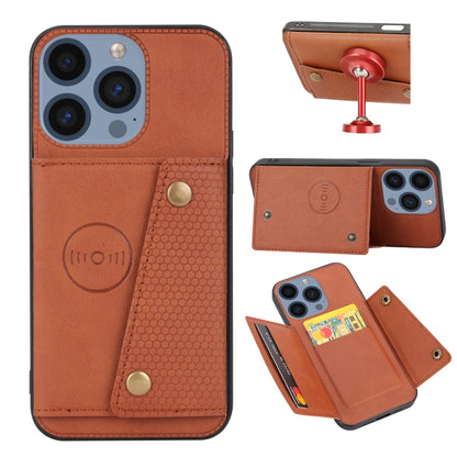 For iPhone 16 Pro Double Buckle Card Slots PU + TPU Phone Case(Brown) - iPhone 16 Pro Cases by buy2fix | Online Shopping UK | buy2fix