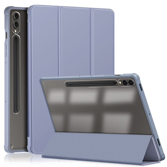 For Samsung Galaxy Tab S9+ Acrylic 3-folding Smart Leather Tablet Case(Lavender Purple) - Galaxy Tab S9+ Cases by buy2fix | Online Shopping UK | buy2fix