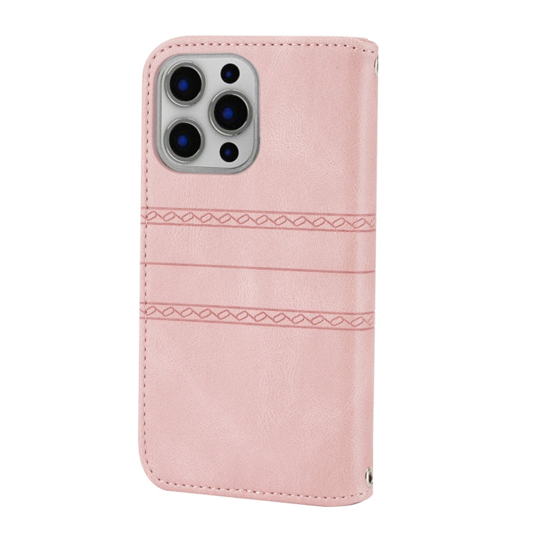 For iPhone 16 Pro Max Embossed Stripes Skin Feel Leather Phone Case(Pink) - iPhone 16 Pro Max Cases by buy2fix | Online Shopping UK | buy2fix