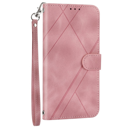 For iPhone 16 Pro Embossed Line Leather Phone Case with Lanyard(Pink) - iPhone 16 Pro Cases by buy2fix | Online Shopping UK | buy2fix