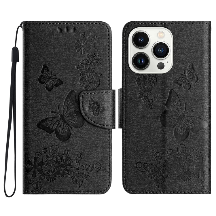 For iPhone 16 Pro Butterfly Embossed Flip Leather Phone Case(Black) - iPhone 16 Pro Cases by buy2fix | Online Shopping UK | buy2fix