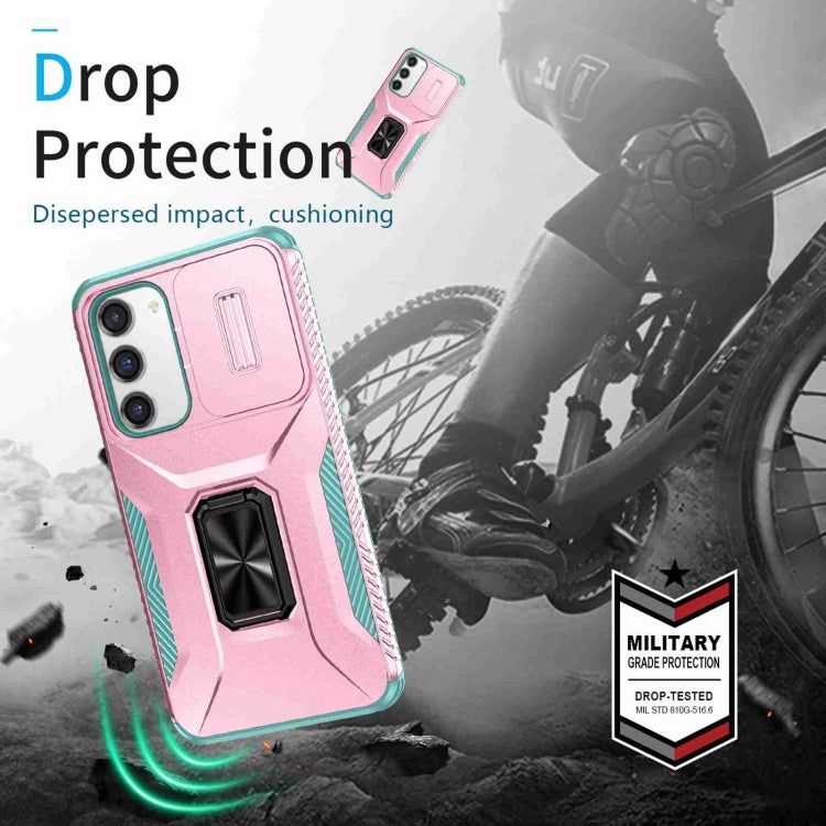 For Samsung Galaxy S23+ 5G Sliding Camshield Holder Phone Case(Pink + Grey Green) - Galaxy S23+ 5G Cases by buy2fix | Online Shopping UK | buy2fix