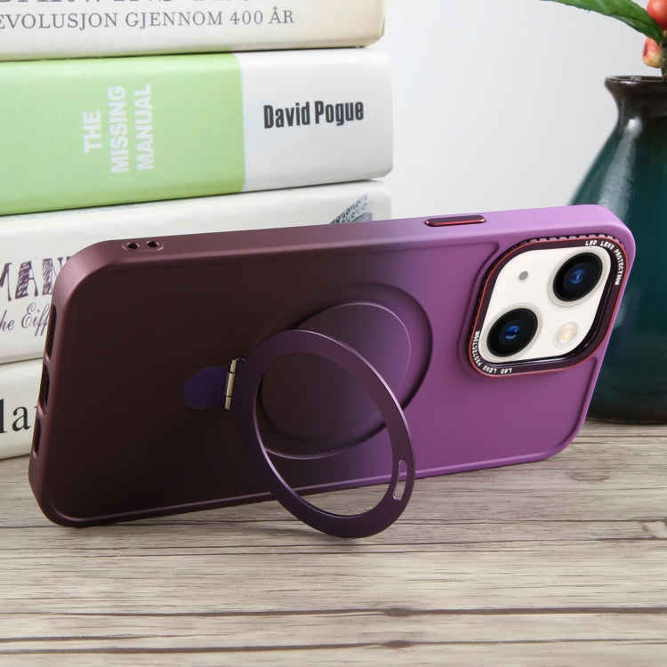 For iPhone 13 Gradient MagSafe Holder Liquid TPU Hybrid PC Phone Case(Purple Wine Red) - iPhone 12 / 12 Pro Cases by buy2fix | Online Shopping UK | buy2fix