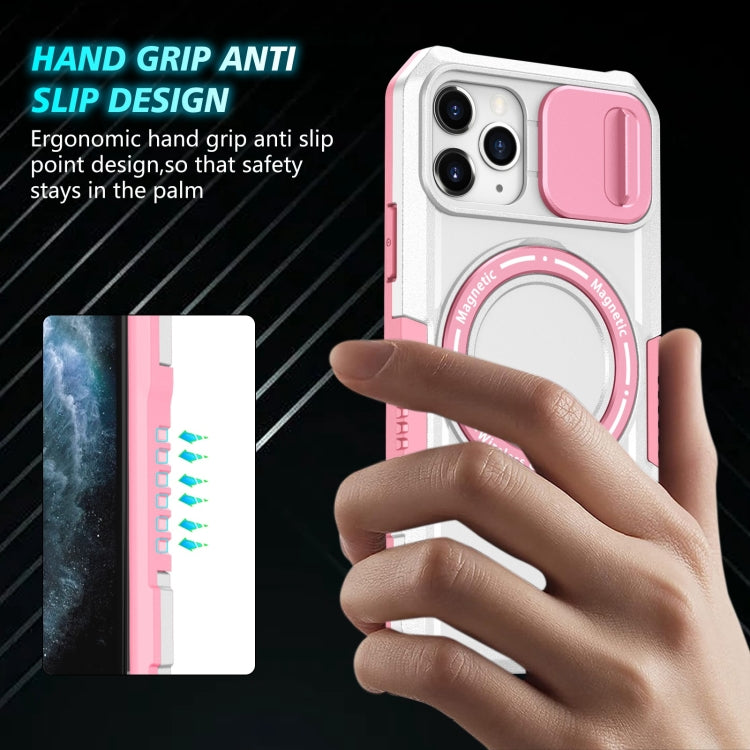 For iPhone 11 Pro Sliding Camshield Magsafe Holder TPU Hybrid PC Phone Case(Pink White) - iPhone 11 Pro Cases by buy2fix | Online Shopping UK | buy2fix