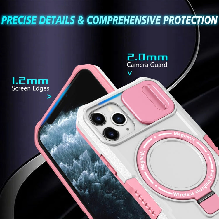 For iPhone 11 Pro Sliding Camshield Magsafe Holder TPU Hybrid PC Phone Case(Pink White) - iPhone 11 Pro Cases by buy2fix | Online Shopping UK | buy2fix