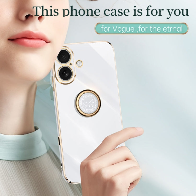 For iPhone 16 XINLI Straight Edge 6D Electroplate TPU Phone Case with Ring Holder(Mint Green) - iPhone 16 Cases by XINLI | Online Shopping UK | buy2fix