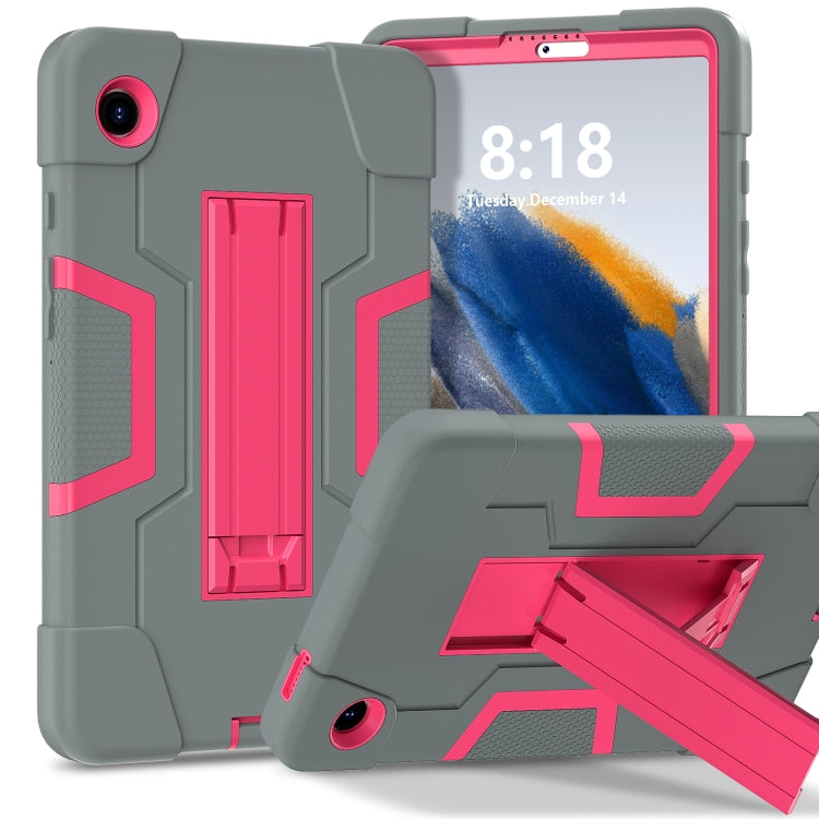 For Samsung Galaxy Tab A9 Contrast Color Silicone PC Tablet Case with Holder(Grey + Rose Red) - Galaxy Tab A9 by buy2fix | Online Shopping UK | buy2fix