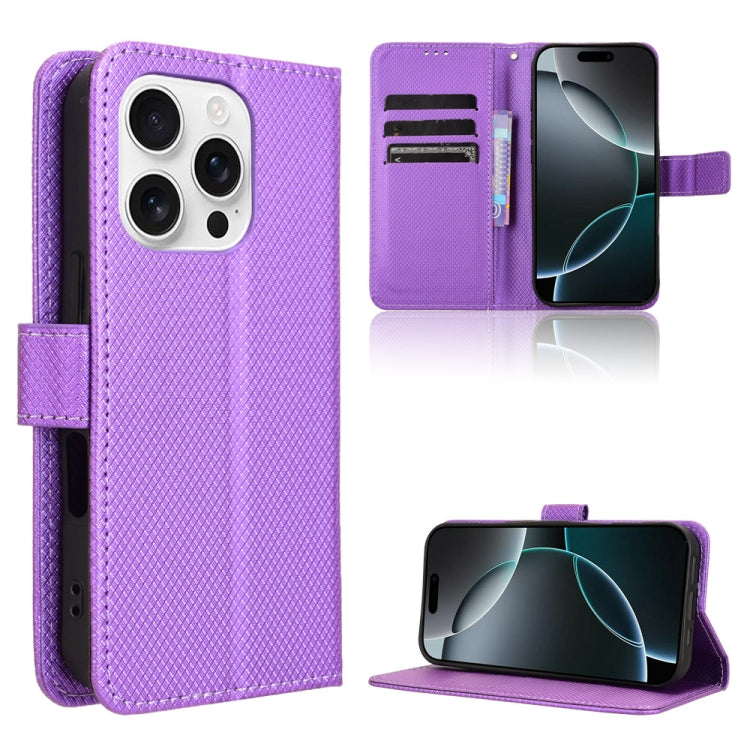 For iPhone 16 Pro Diamond Texture Leather Phone Case(Purple) - iPhone 16 Pro Cases by buy2fix | Online Shopping UK | buy2fix