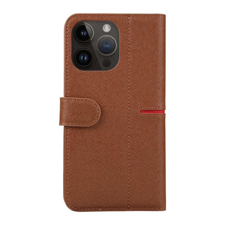 For iPhone 15 Pro Max GEBEI Top-grain Horizontal Flip Leather Phone Case(Brown) - iPhone 15 Pro Max Cases by GEBEI | Online Shopping UK | buy2fix