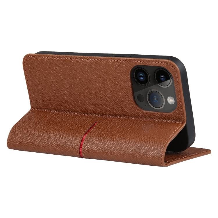 For iPhone 15 Pro Max GEBEI Top-grain Horizontal Flip Leather Phone Case(Brown) - iPhone 15 Pro Max Cases by GEBEI | Online Shopping UK | buy2fix