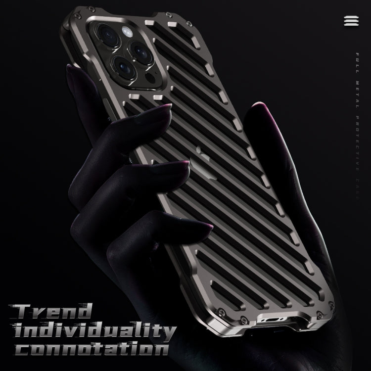 For iPhone 16 R-JUST RJ-50 Hollow Breathable Armor Metal Phone Case(Space Grey) - iPhone 16 Cases by R-JUST | Online Shopping UK | buy2fix