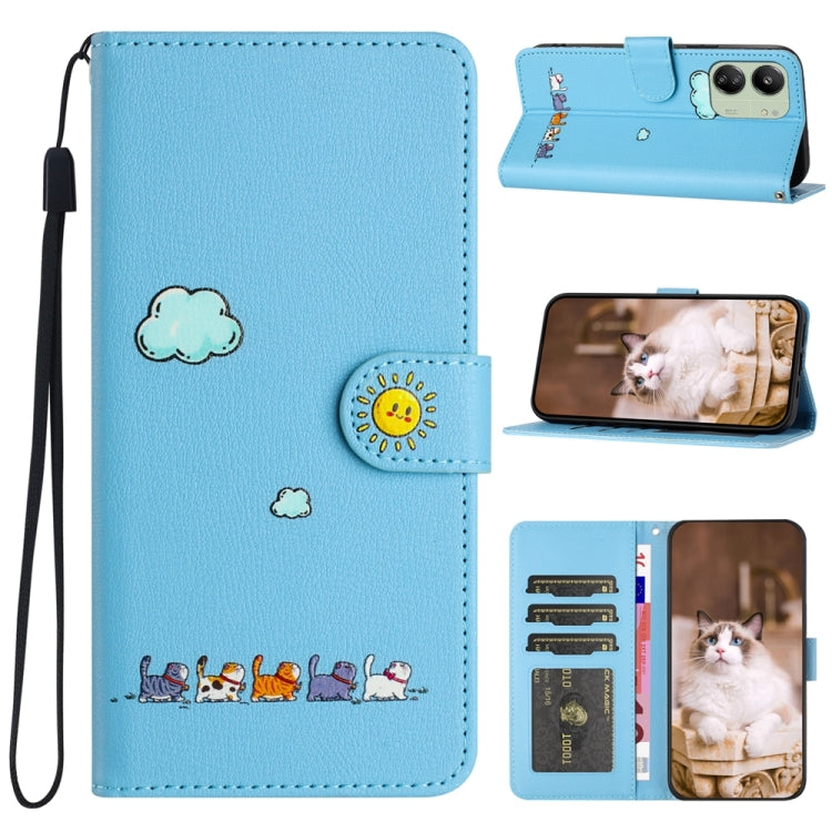 For Xiaomi Redmi 13C 4G / 5G Cartoon Cats Leather Phone Case(Blue) - 13C Cases by buy2fix | Online Shopping UK | buy2fix
