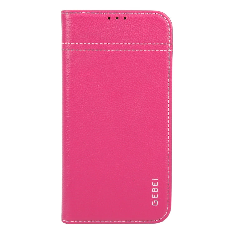 For iPhone 16 Plus GEBEI Top-grain Horizontal Flip Leather Phone Case(Rose Red) - iPhone 16 Plus Cases by GEBEI | Online Shopping UK | buy2fix