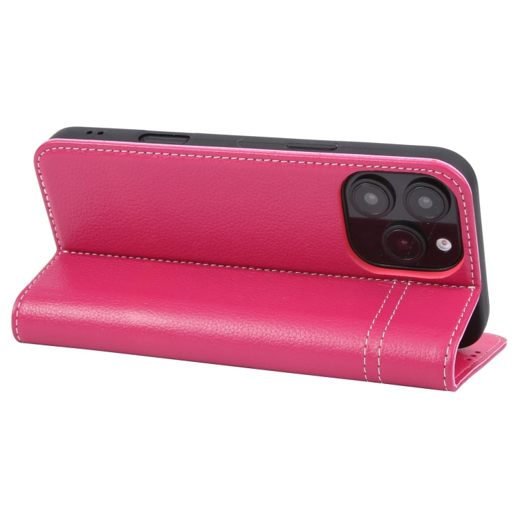 For iPhone 16 Pro GEBEI Top-grain Horizontal Flip Leather Phone Case(Rose Red) - iPhone 16 Pro Cases by GEBEI | Online Shopping UK | buy2fix