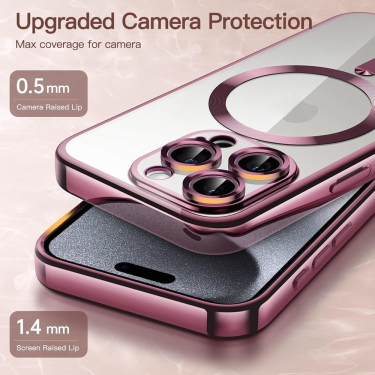 For iPhone 16 Pro Max Transparent Electroplated Magsafe Magnetic TPU Phone Case(Pink) - iPhone 16 Pro Max Cases by buy2fix | Online Shopping UK | buy2fix