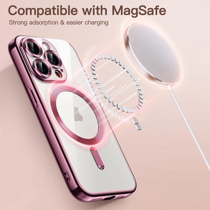 For iPhone 16 Pro Transparent Electroplated Magsafe Magnetic TPU Phone Case(Pink) - iPhone 16 Pro Cases by buy2fix | Online Shopping UK | buy2fix