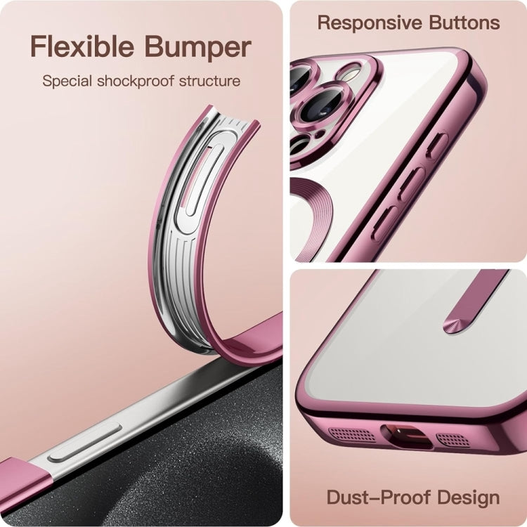 For iPhone 16 Pro Transparent Electroplated Magsafe Magnetic TPU Phone Case(Pink) - iPhone 16 Pro Cases by buy2fix | Online Shopping UK | buy2fix