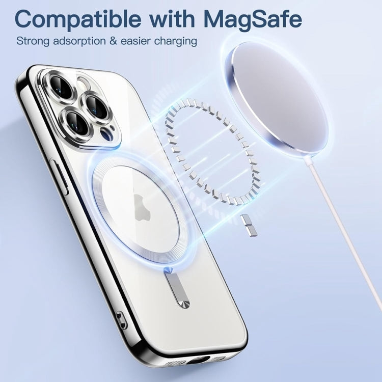 For iPhone 16 Pro Transparent Electroplated Magsafe Magnetic TPU Phone Case(Silver) - iPhone 16 Pro Cases by buy2fix | Online Shopping UK | buy2fix