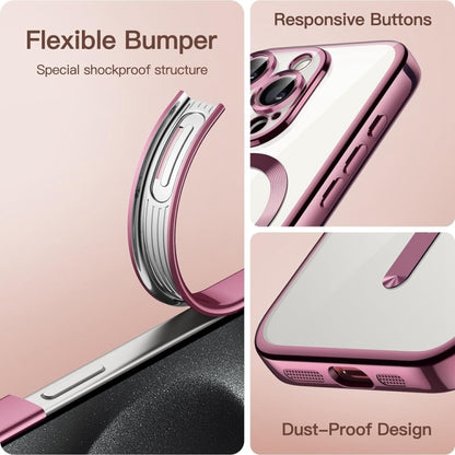 For iPhone 16 Transparent Electroplated Magsafe Magnetic TPU Phone Case(Pink) - iPhone 16 Cases by buy2fix | Online Shopping UK | buy2fix