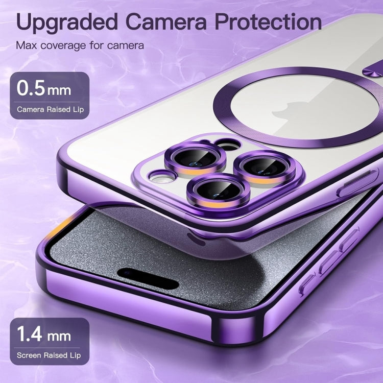 For iPhone 16 Transparent Electroplated Magsafe Magnetic TPU Phone Case(Purple) - iPhone 16 Cases by buy2fix | Online Shopping UK | buy2fix