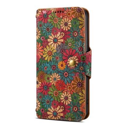 For iPhone 16 Plus Denior Flower Language Series Cork Fabric Oil Edge Leather Phone Case(Spring) - iPhone 16 Plus Cases by Denior | Online Shopping UK | buy2fix