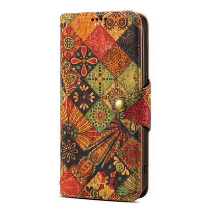 For iPhone 16 Plus Denior Flower Language Series Cork Fabric Oil Edge Leather Phone Case(Autumn) - iPhone 16 Plus Cases by Denior | Online Shopping UK | buy2fix