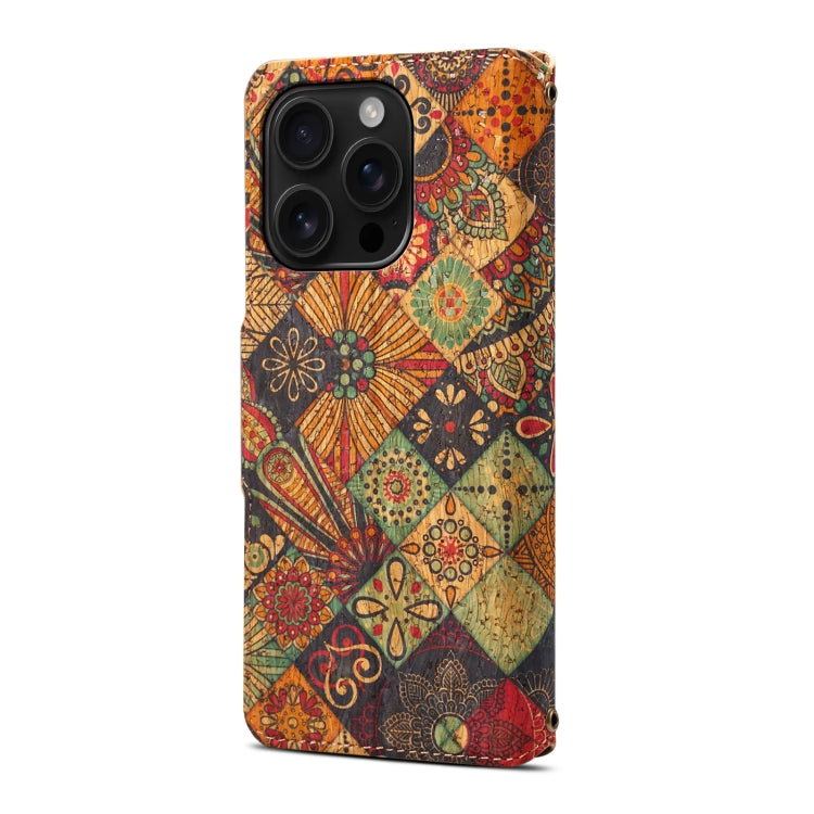 For iPhone 16 Pro Denior Flower Language Series Cork Fabric Oil Edge Leather Phone Case(Autumn) - iPhone 16 Pro Cases by Denior | Online Shopping UK | buy2fix