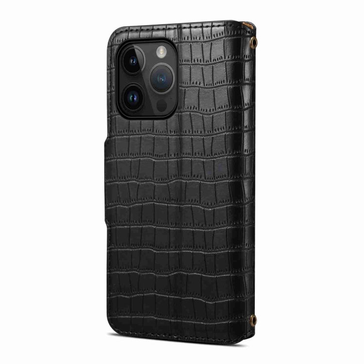 For iPhone 15 Pro Max Denior Crocodile Texture Oil Edge Leather Phone Case(Black) - iPhone 15 Pro Max Cases by Denior | Online Shopping UK | buy2fix