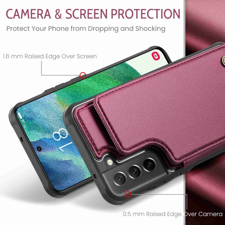 For Samsung Galaxy S21 FE 5G CaseMe C22 Card Slots Holder RFID Anti-theft Phone Case(Wine Red) - Galaxy Phone Cases by CaseMe | Online Shopping UK | buy2fix