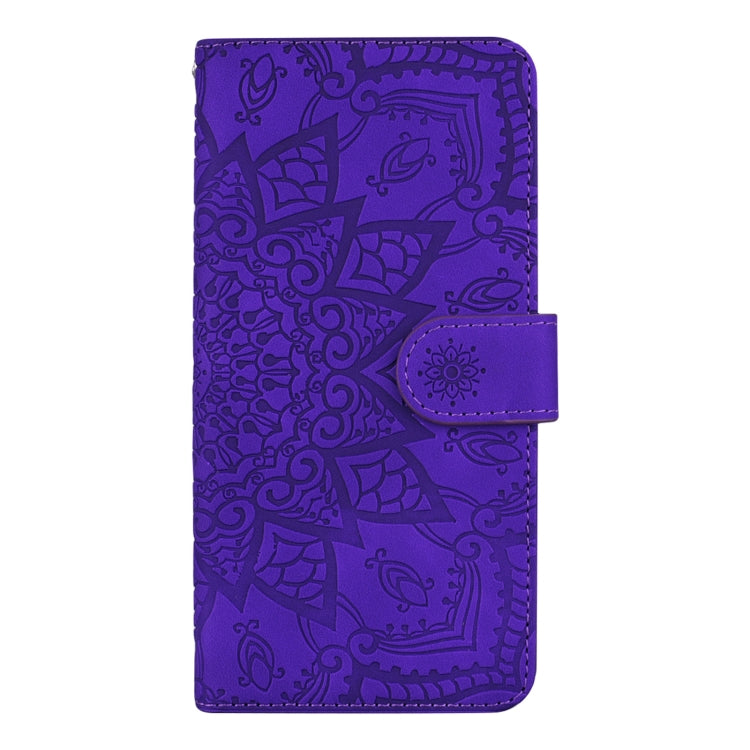 For iPhone 16 Pro Mandala Embossed Dual-Fold Calf Leather Phone Case(Purple) - iPhone 16 Pro Cases by buy2fix | Online Shopping UK | buy2fix