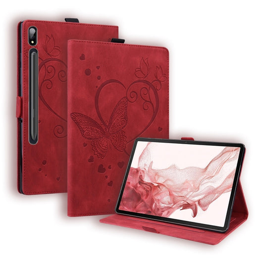 For Samsung Galaxy Tab S9 FE+ Love Butterfly Embossed Leather Tablet Case(Red) - Galaxy Tab S9 FE+ by buy2fix | Online Shopping UK | buy2fix