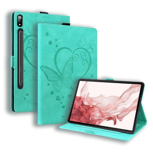 For Samsung Galaxy Tab S9 FE+ Love Butterfly Embossed Leather Tablet Case(Mint Green) - Galaxy Tab S9 FE+ by buy2fix | Online Shopping UK | buy2fix