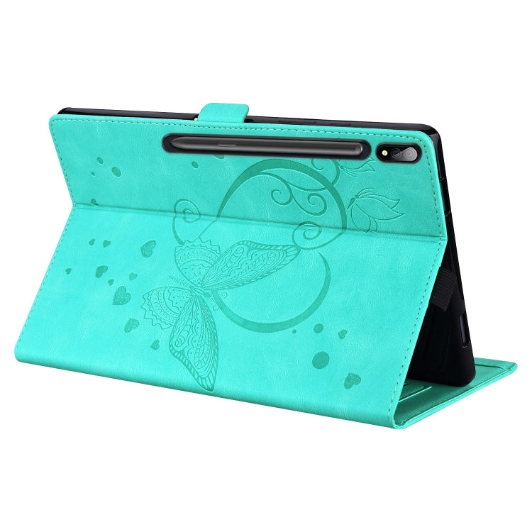 For Samsung Galaxy Tab S9 FE+ Love Butterfly Embossed Leather Tablet Case(Mint Green) - Galaxy Tab S9 FE+ by buy2fix | Online Shopping UK | buy2fix