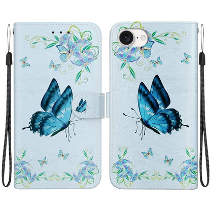 For iPhone SE 2024 Crystal Texture Colored Drawing Leather Phone Case(Blue Pansies) - More iPhone Cases by buy2fix | Online Shopping UK | buy2fix