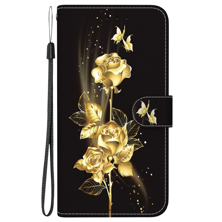 For iPhone 16 Pro Max Crystal Texture Colored Drawing Leather Phone Case(Gold Butterfly Rose) - iPhone 16 Pro Max Cases by buy2fix | Online Shopping UK | buy2fix