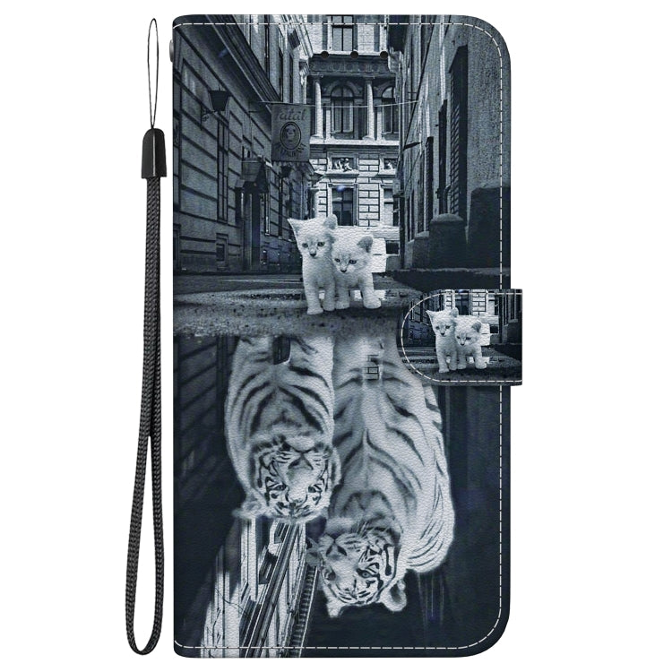 For iPhone 16 Pro Max Crystal Texture Colored Drawing Leather Phone Case(Cat Tiger Reflection) - iPhone 16 Pro Max Cases by buy2fix | Online Shopping UK | buy2fix