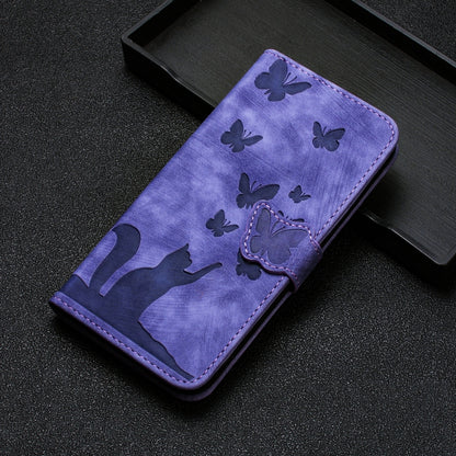 For Xiaomi Redmi Note 13 Pro 4G Butterfly Cat Embossing Flip Leather Phone Case(Purple) - Note 13 Pro Cases by buy2fix | Online Shopping UK | buy2fix