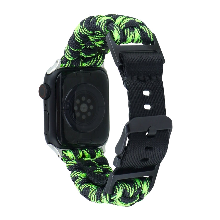 For Apple Watch Ultra 49mm Paracord Plain Braided Webbing Buckle Watch Band(Black Green) - Watch Bands by buy2fix | Online Shopping UK | buy2fix