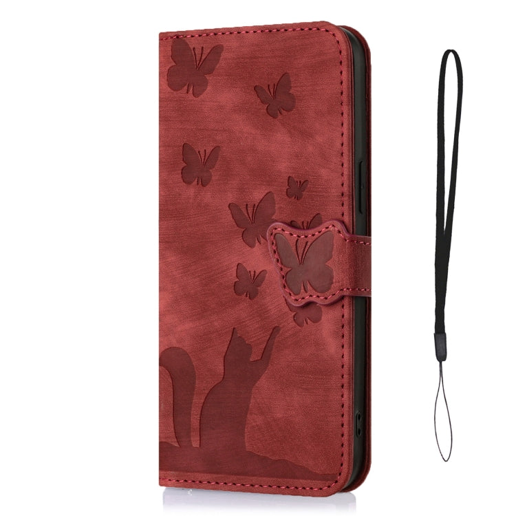 For Samsung Galaxy S21 5G Butterfly Cat Embossing Flip Leather Phone Case(Red) - Galaxy S21 5G Cases by buy2fix | Online Shopping UK | buy2fix