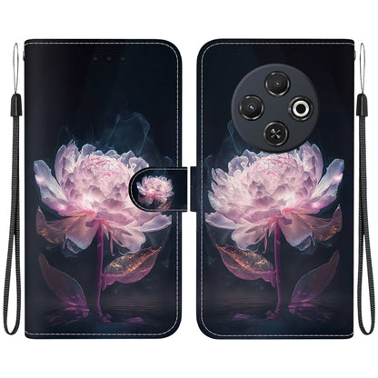 For Tecno Spark 30C Crystal Texture Colored Drawing Leather Phone Case(Purple Peony) - Tecno Cases by buy2fix | Online Shopping UK | buy2fix