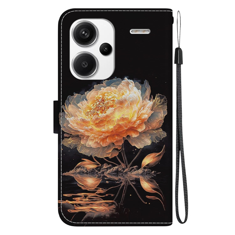 For Xiaomi Redmi Note 13 Pro+ 5G Crystal Texture Colored Drawing Leather Phone Case(Gold Peony) - Note 13 Pro+ Cases by buy2fix | Online Shopping UK | buy2fix