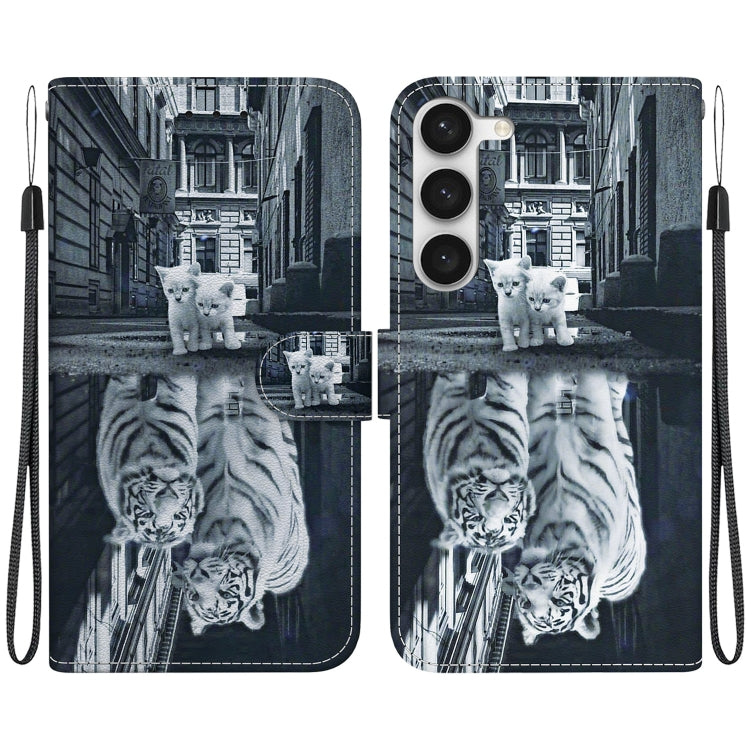 For Samsung Galaxy S23 5G Crystal Texture Colored Drawing Leather Phone Case(Cat Tiger Reflection) - Galaxy S23 5G Cases by buy2fix | Online Shopping UK | buy2fix