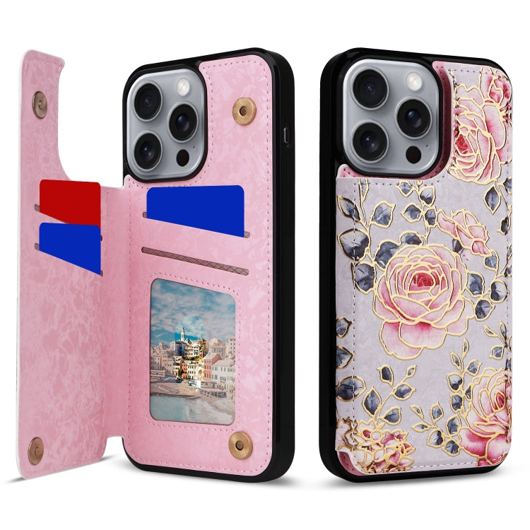 For iPhone 16 Pro Max Printed Double Buckle RFID Anti-theft Phone Case(Pastoral Rose) - iPhone 16 Pro Max Cases by buy2fix | Online Shopping UK | buy2fix