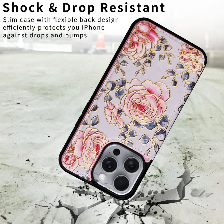 For iPhone 16 Pro Max Printed Double Buckle RFID Anti-theft Phone Case(Pastoral Rose) - iPhone 16 Pro Max Cases by buy2fix | Online Shopping UK | buy2fix