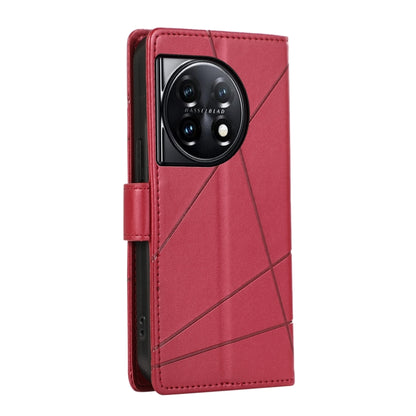 For OnePlus 11 PU Genuine Leather Texture Embossed Line Phone Case(Red) - OnePlus Cases by buy2fix | Online Shopping UK | buy2fix