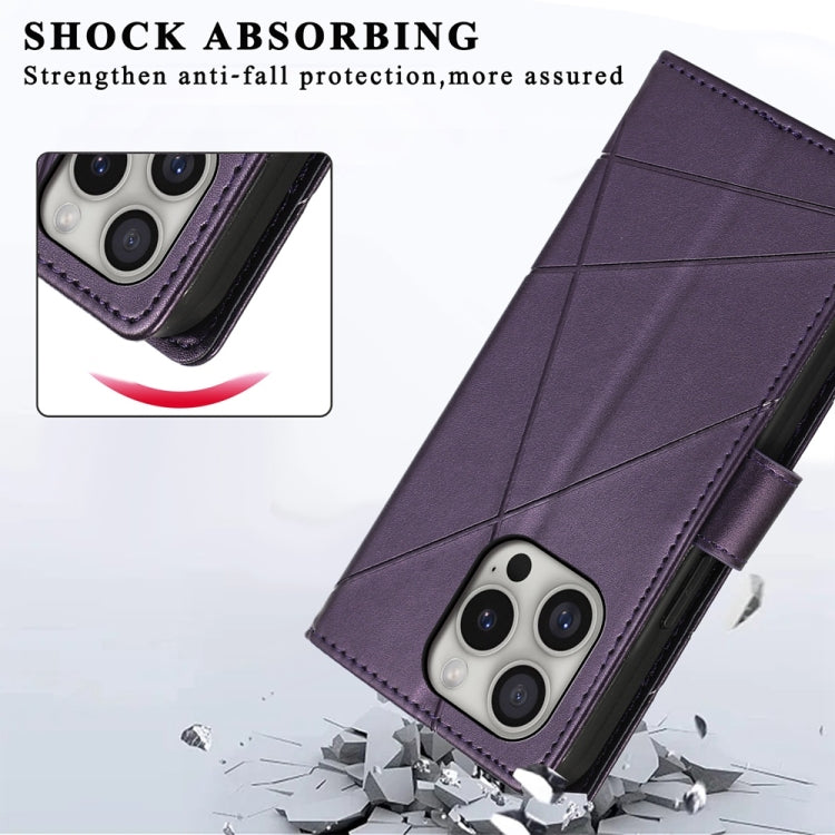 For iPhone 16 Pro PU Genuine Leather Texture Embossed Line Phone Case(Purple) - iPhone 16 Pro Cases by buy2fix | Online Shopping UK | buy2fix